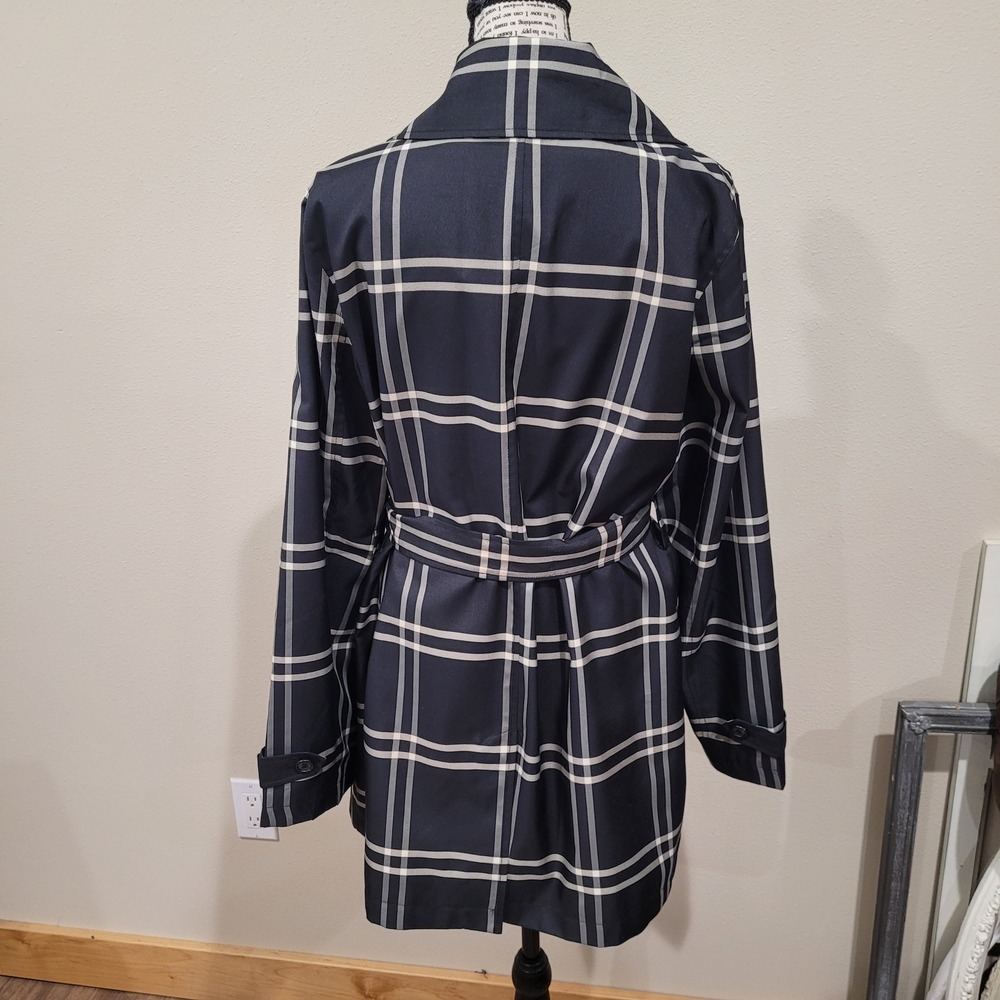 Lauren Ralph Lauren black Plaid Double Breasted Belted Trench Coat Large - Picture 3 of 16